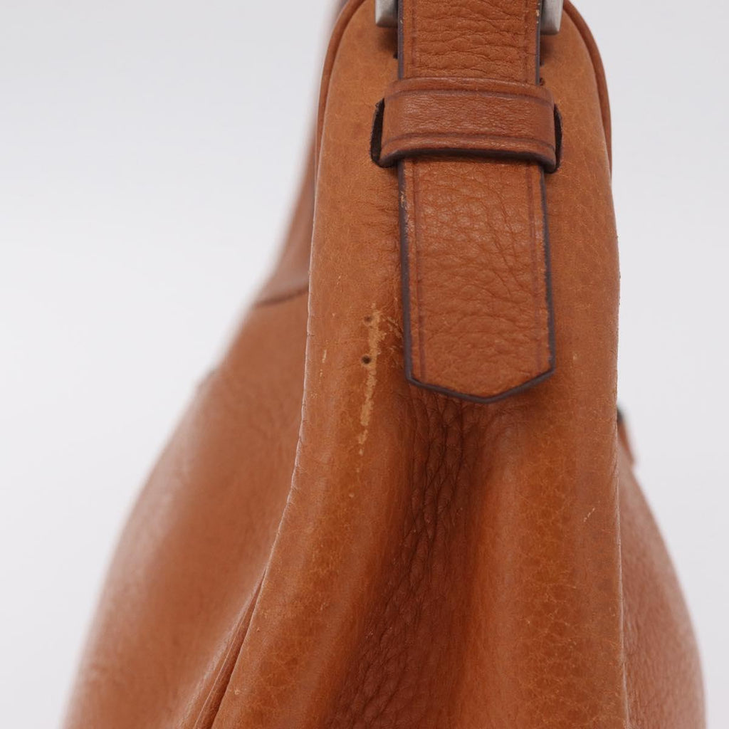 PRADA Shoulder Bag Leather Brown Silver Auth 213064
