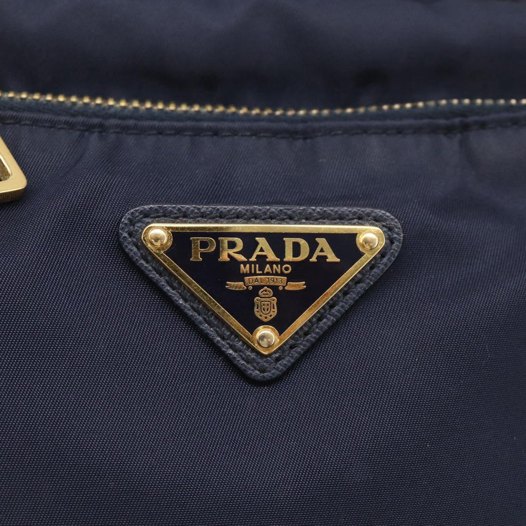 PRADA Shoulder Bag Nylon Navy Gold Auth 213147A