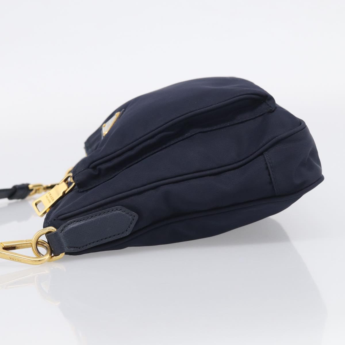PRADA Shoulder Bag Nylon Navy Gold Auth 213147A