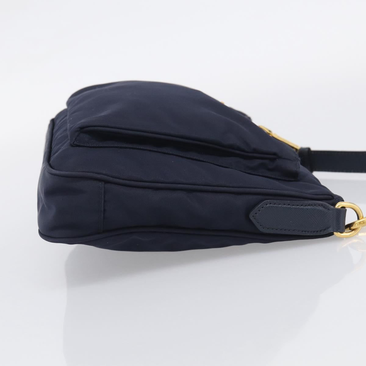PRADA Shoulder Bag Nylon Navy Gold Auth 213147A