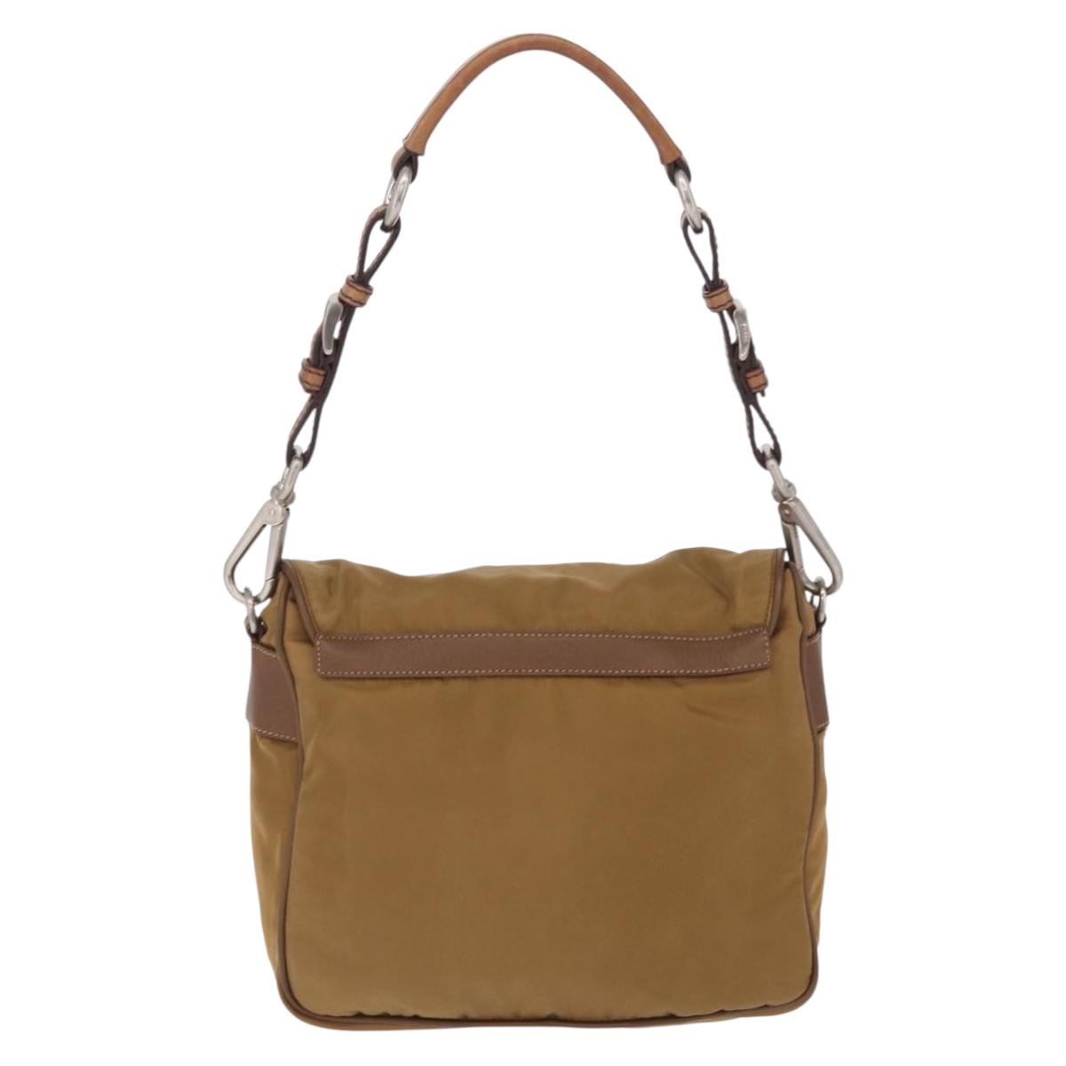PRADA Shoulder Bag Nylon Brown Silver Auth 213150A