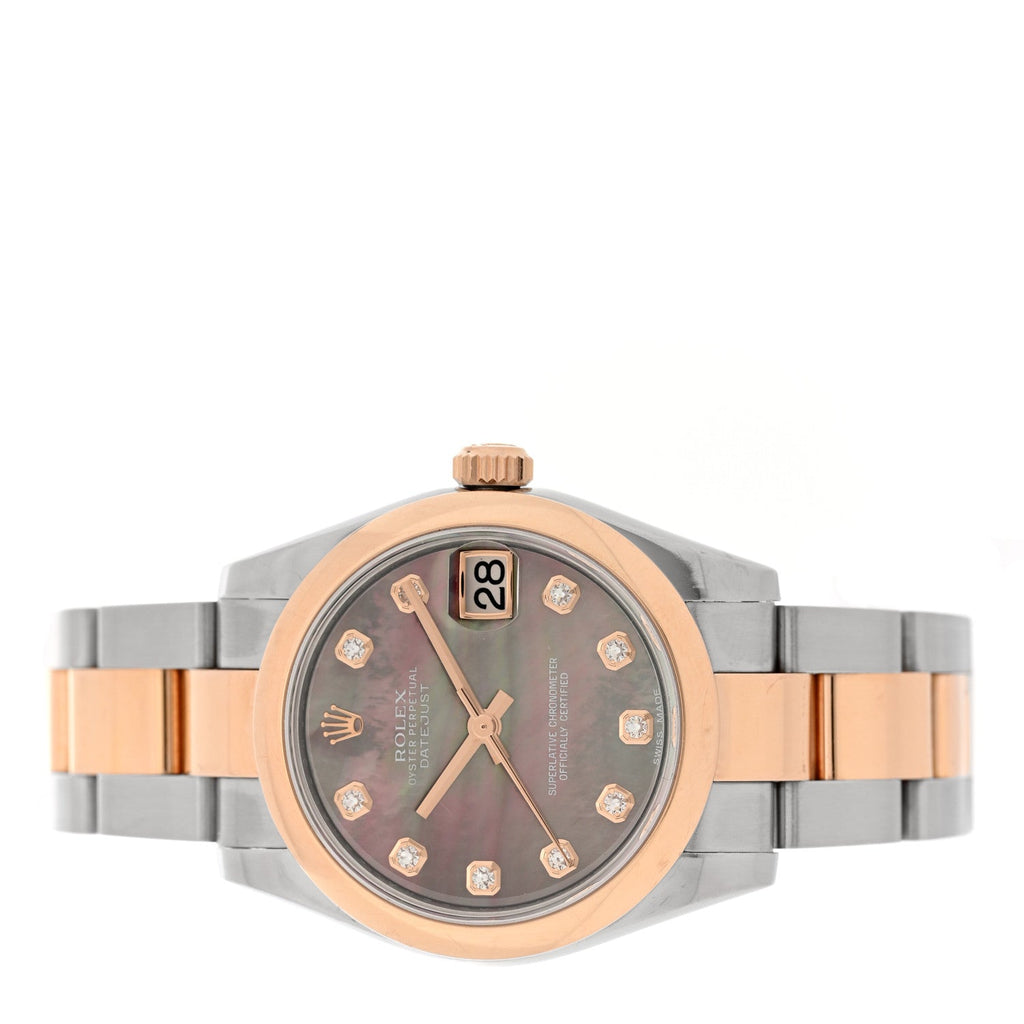 Stainless Steel 18K Everose Gold Diamond Black Mother of Pearl 31mm Oyster Perpetual Datejust Watch 178241