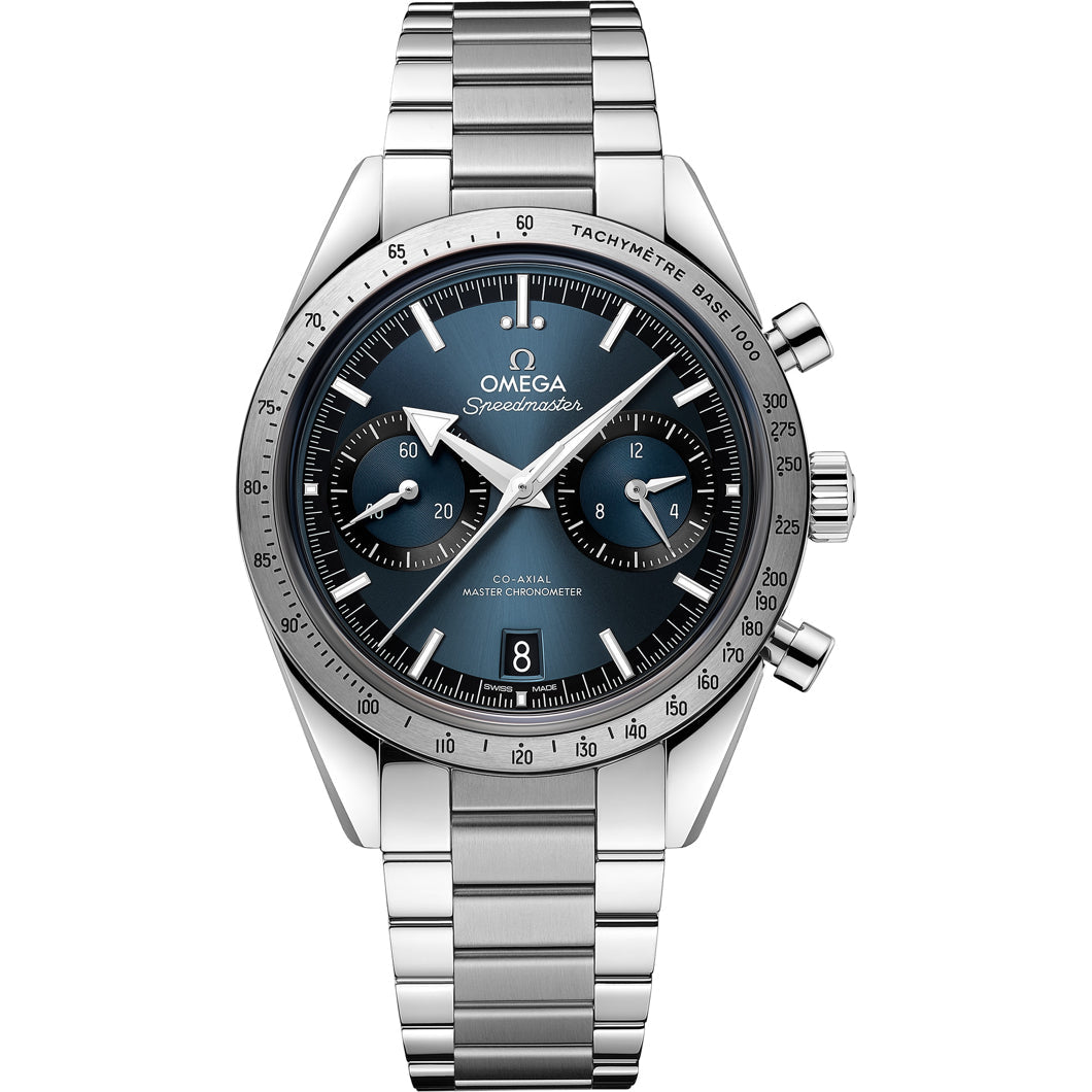 Omega Speedmaster 57 Coaxial Chronometer Chronograph Blue Dial 40.5mm on Bracelet