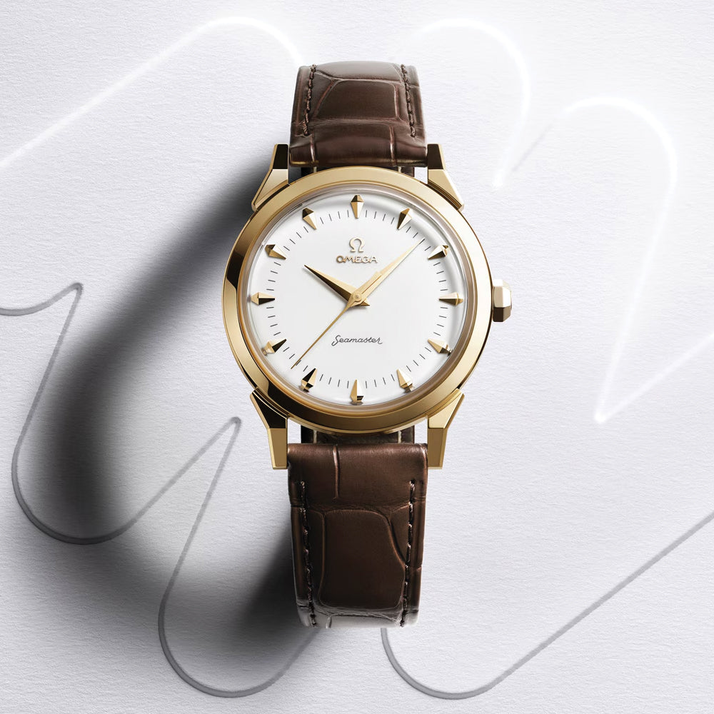 Seamaster Heritage Milano Cortina 2026 Moonshine‚ Gold 37mm - White on Leather Strap