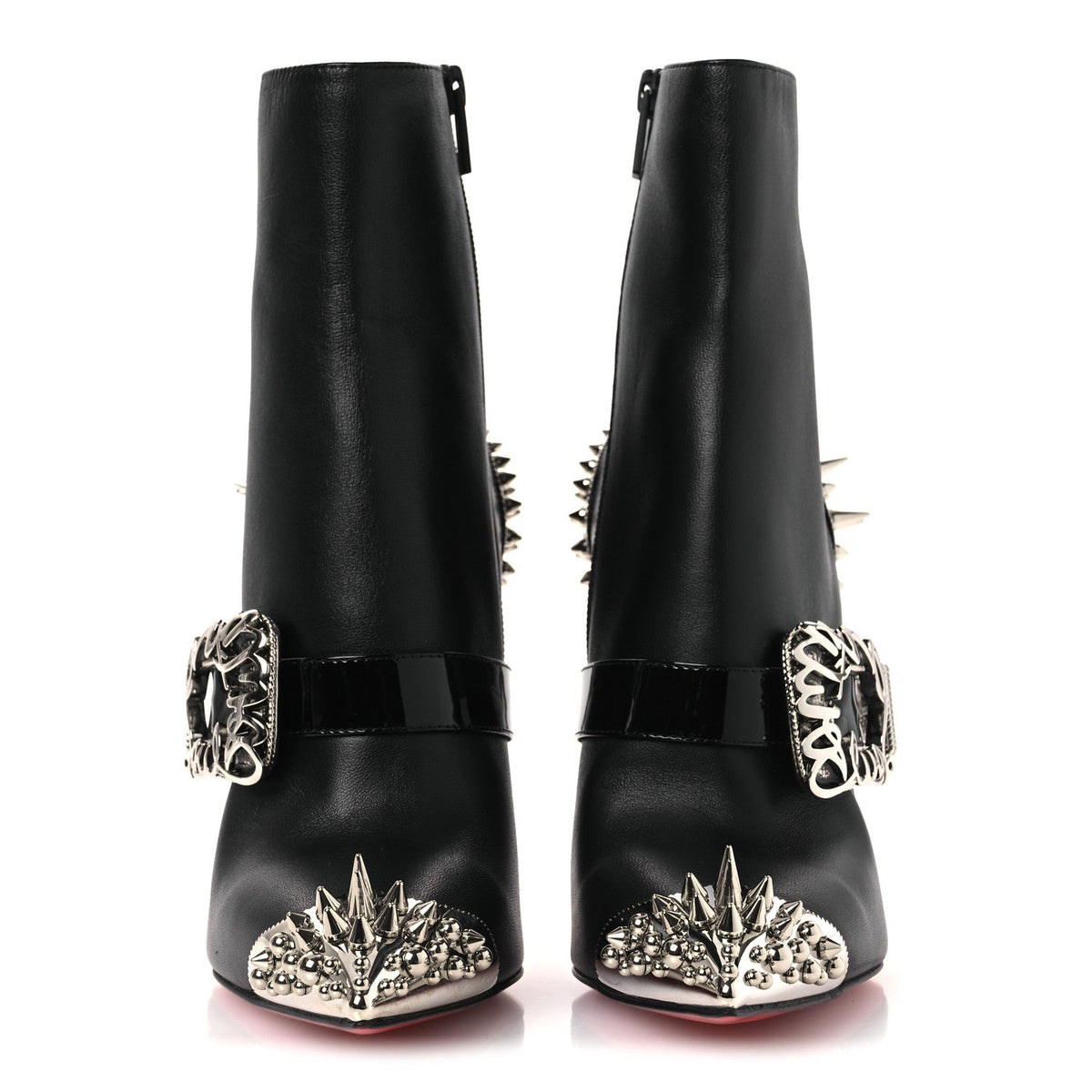 Calfskin Spiked Womenphis Pic Booty 100 Ankle Boots 38.5 Black