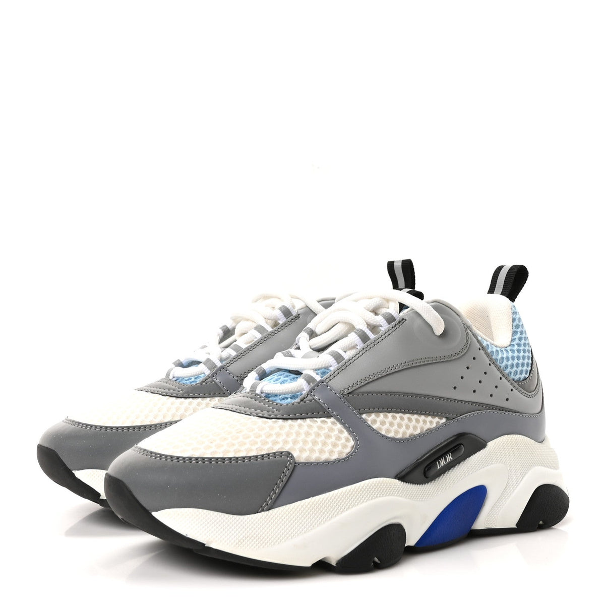 Technical Mesh Calfskin Mens B22 Sneakers 38 White Blue Grey