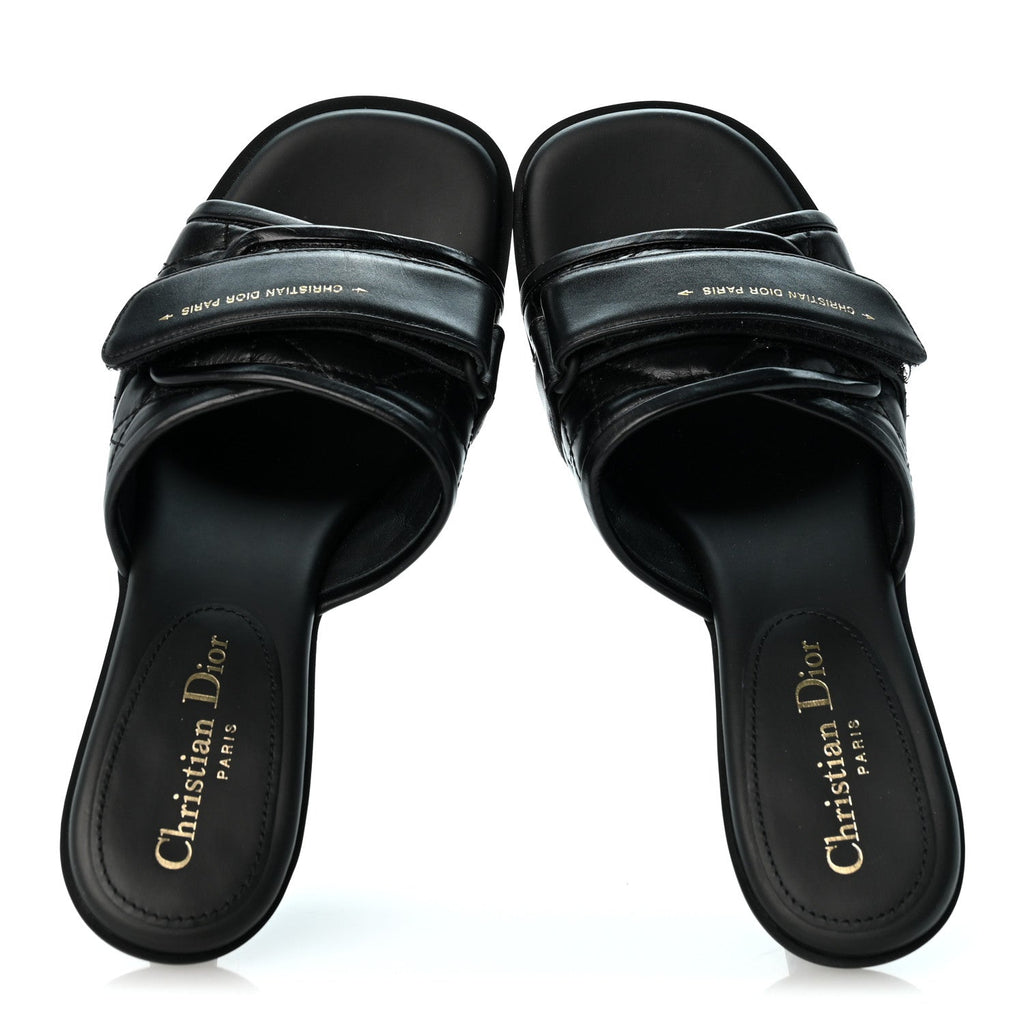 Calfskin Cannage Quilted Dio(r)evolution 80mm Slide Sandals 39 Black