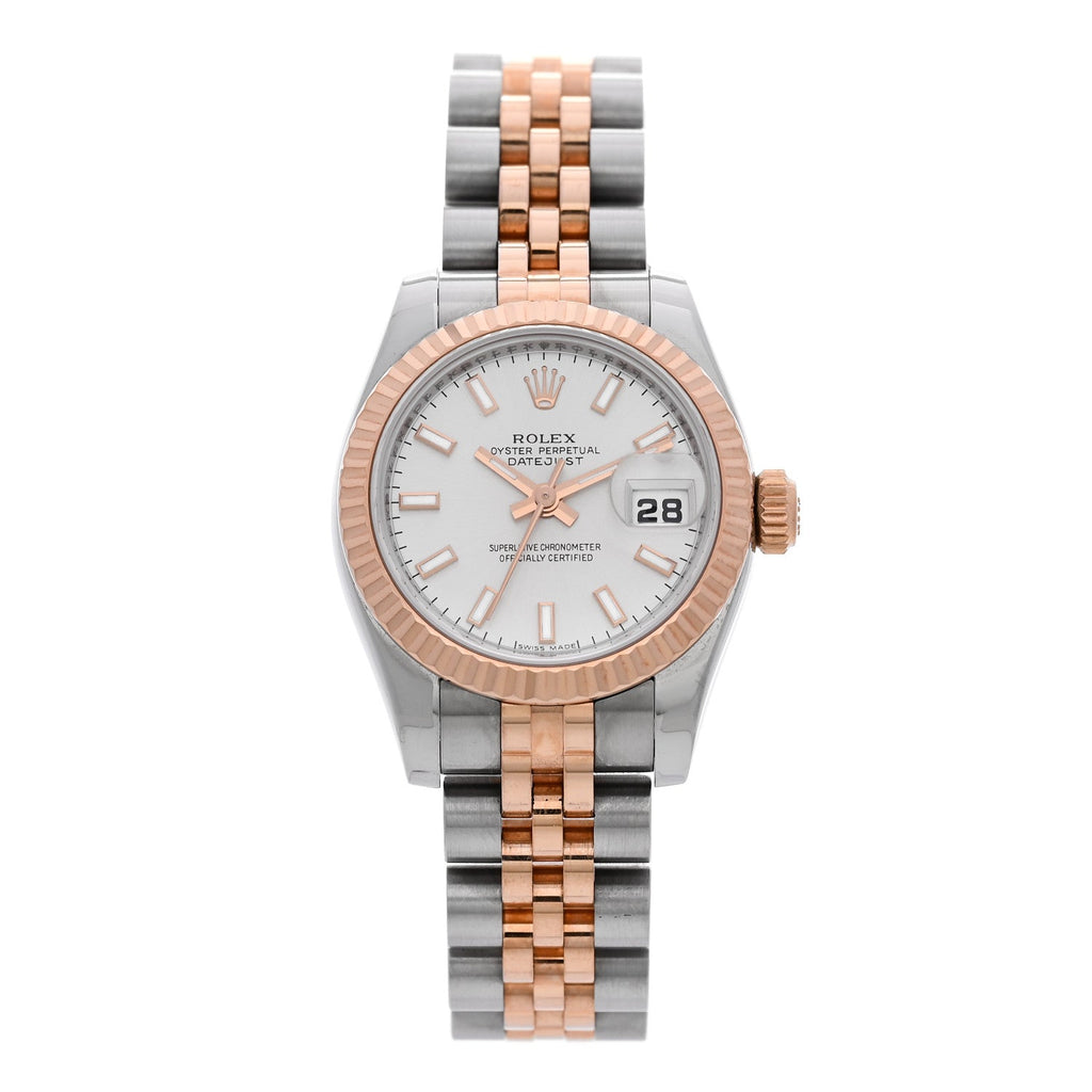 Stainless Steel 18K Everose Gold 26mm Oyster Perpetual Datejust Watch Silver 179171