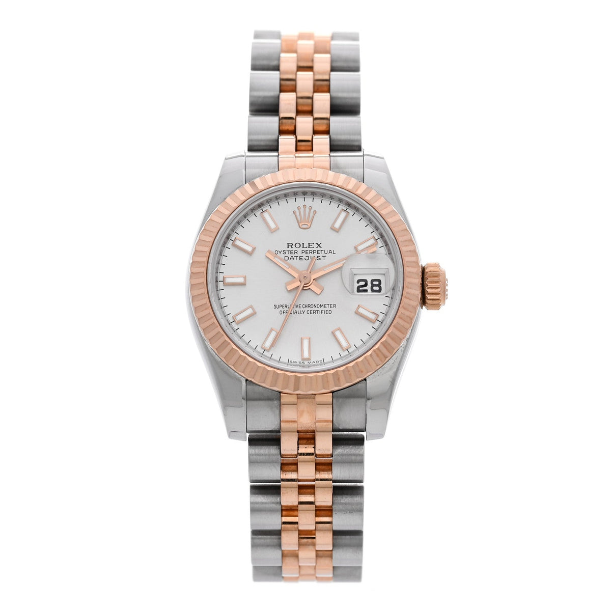 Stainless Steel 18K Everose Gold 26mm Oyster Perpetual Datejust Watch Silver 179171