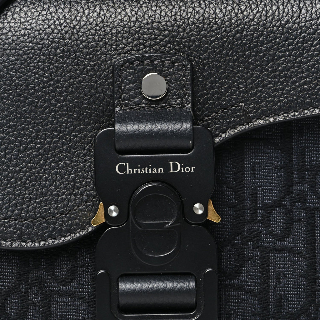 Oblique Jacquard Grained Calfskin Mini Saddle Messenger Bag With Flap Black