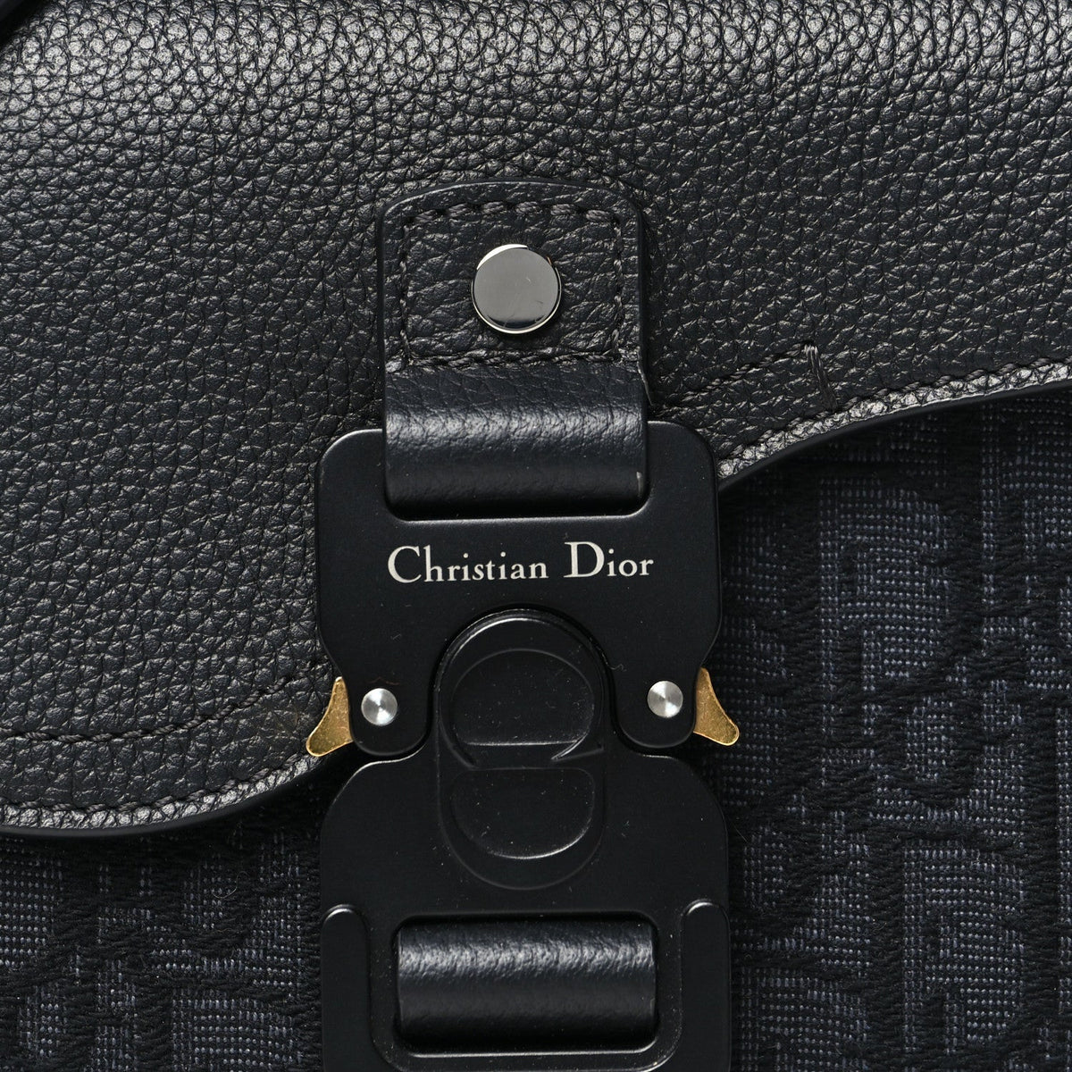 Oblique Jacquard Grained Calfskin Mini Saddle Messenger Bag With Flap Black