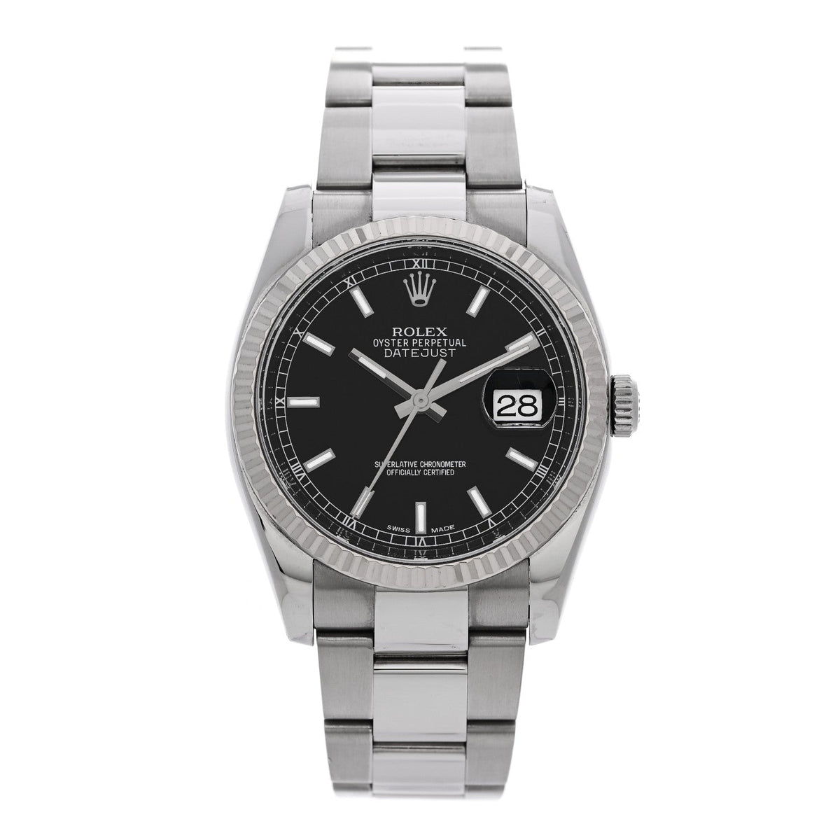 Stainless Steel 18K White Gold 36mm Oyster Perpetual Datejust Watch Black 116234