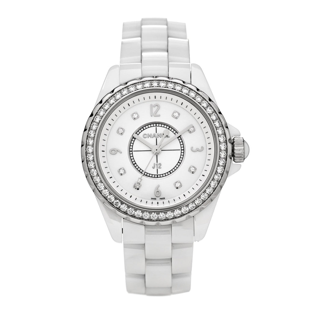 Stainless Steel Ceramic Diamond Bezel 33mm J12 Quartz Watch White
