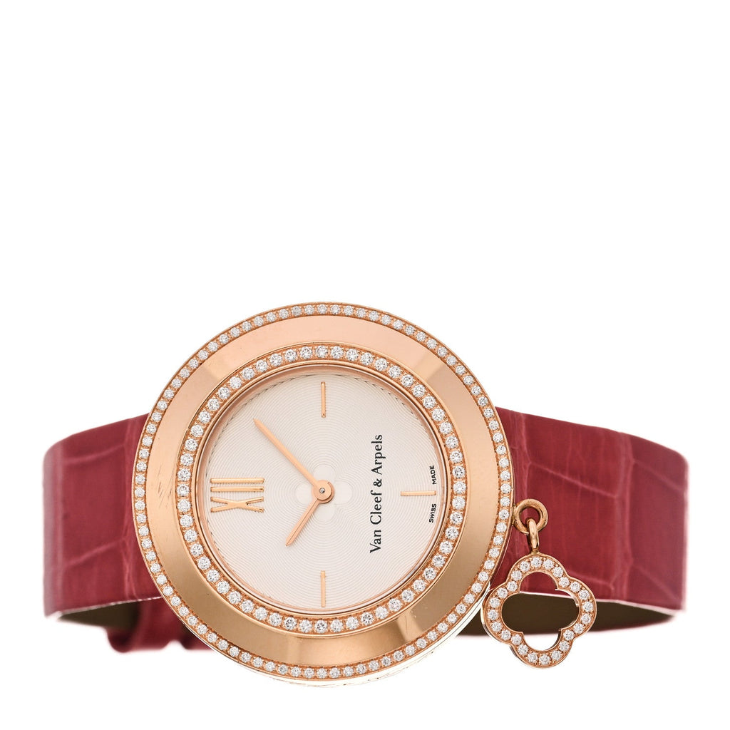 18K Rose Gold Alligator Diamond Bezel 32mm Charms Quartz Watch