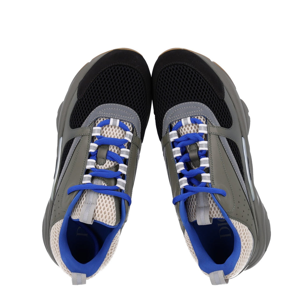 Technical Mesh Calfskin Mens B22 Sneakers 41 Olive Green Black White Grey