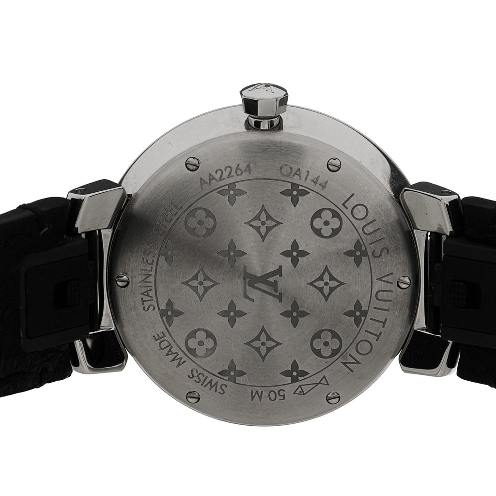 Stainless Steel Epi Diamond 33mm Tambour Slim Quartz Watch Black