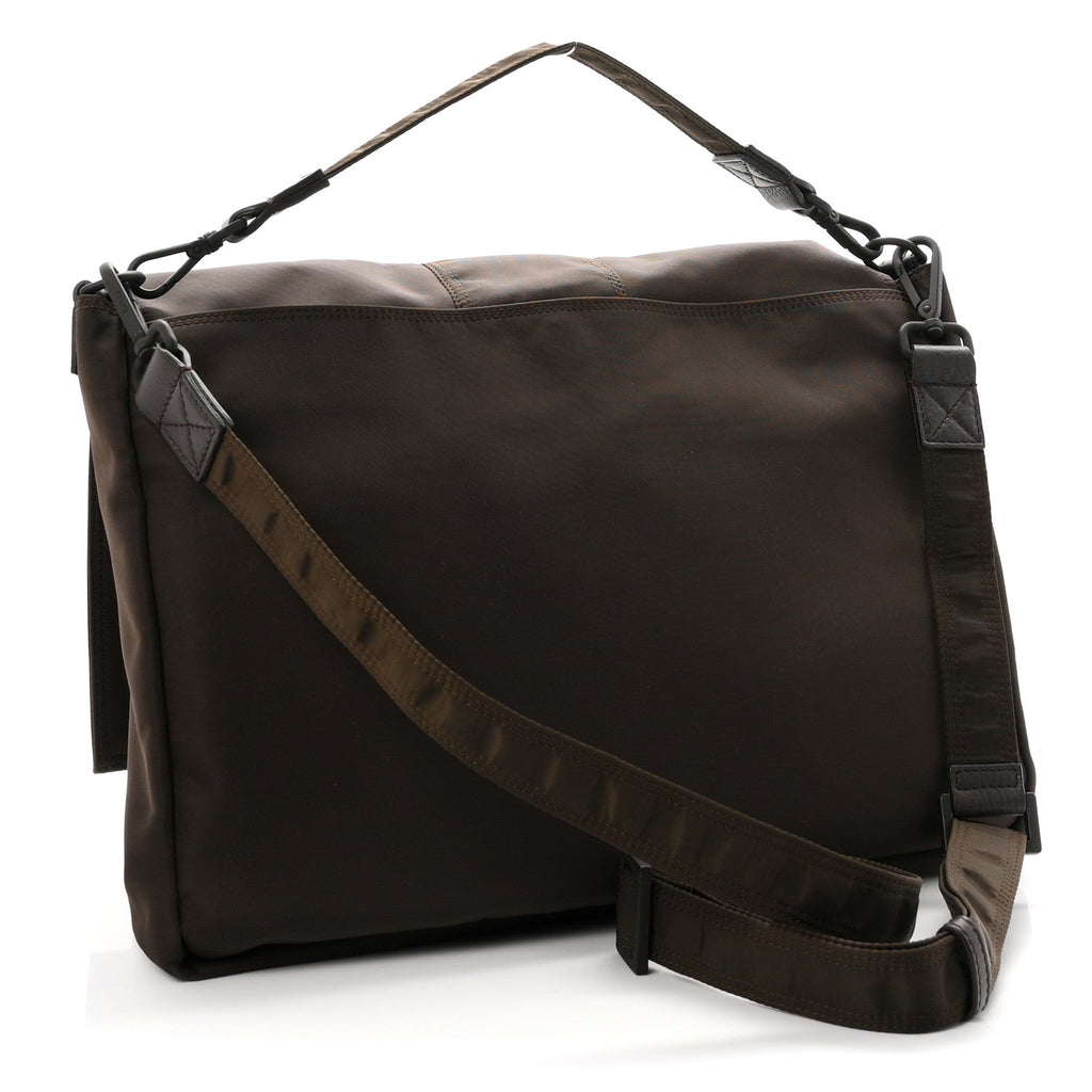 Econyl Nylon Cuoio Romano Monochrome Large Baguette Messenger Bag Ebano