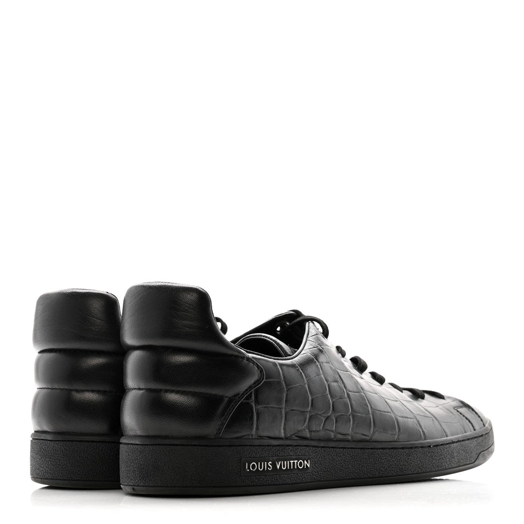 Calfskin Crocodile Embossed Frontrow Mens Sneakers 8 Black