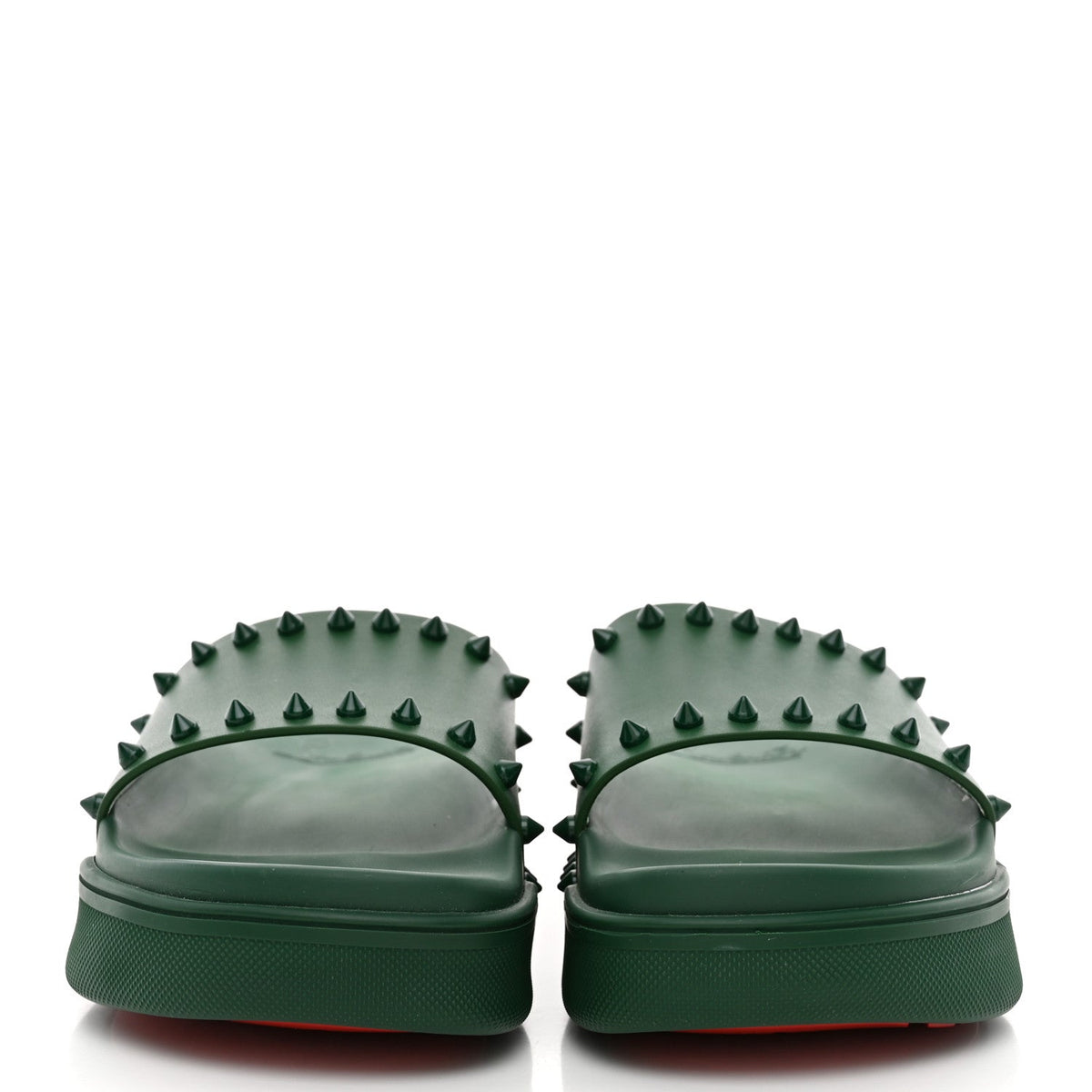 Calfskin Studded Pool Fun Platform Flat Slide Sandals 35 Green