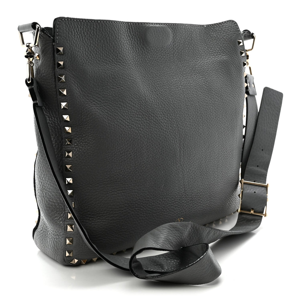 Pebbled Calfskin Small Rockstud Flip-Lock Messenger Bag Light Stone