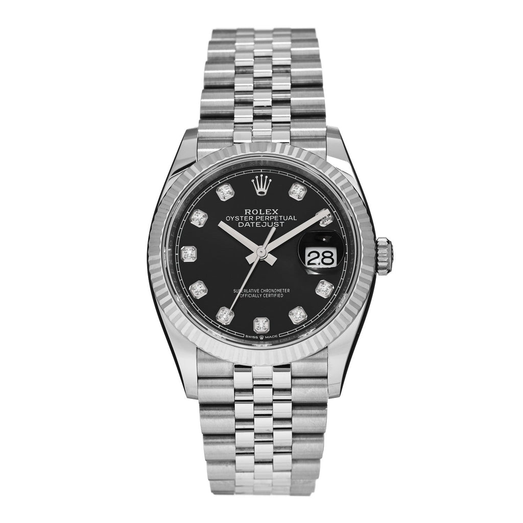 Stainless Steel 18K White Gold Diamond 36mm Oyster Perpetual Datejust Watch Black 126234