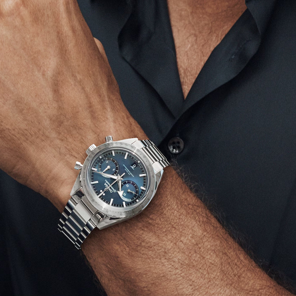 Omega Speedmaster 57 Coaxial Chronometer Chronograph Blue Dial 40.5mm on Bracelet