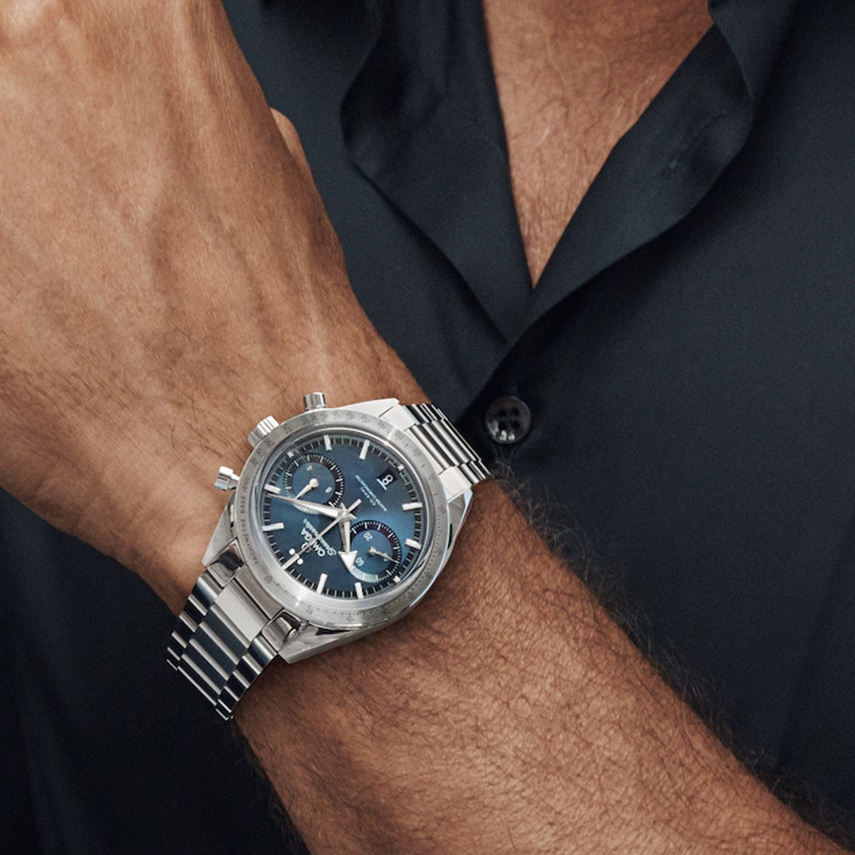 Omega Speedmaster 57 Coaxial Chronometer Chronograph Blue Dial 40.5mm on Bracelet