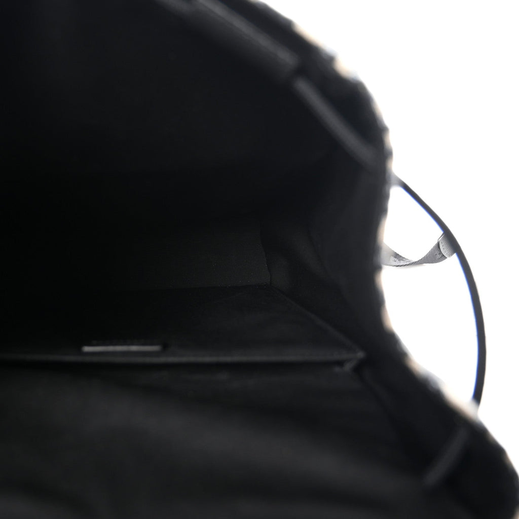 Oblique Jacquard Grained Calfskin Drawstring Saddle Backpack Beige Black