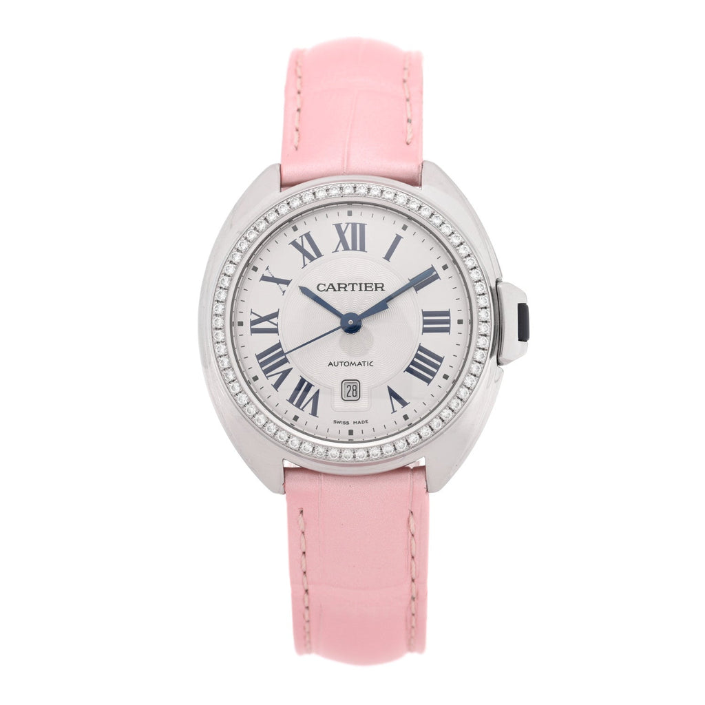 Stainless Steel Alligator Diamond Bezel 31mm Cle De Cartier Automatic Watch Pink