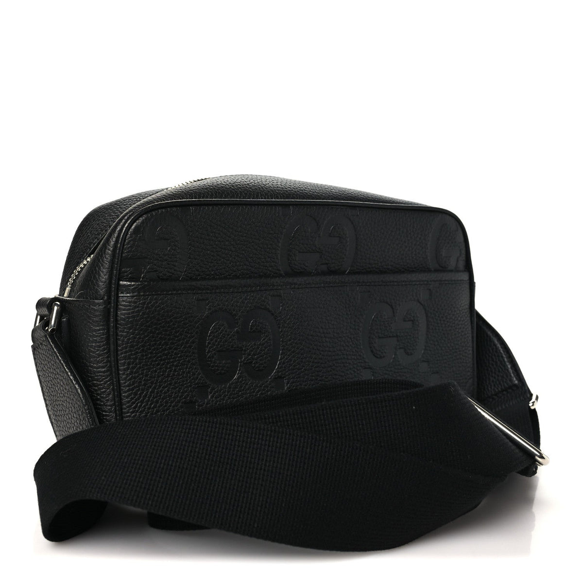 Piuma Calfskin Jumbo GG Embossed Messenger Bag Black