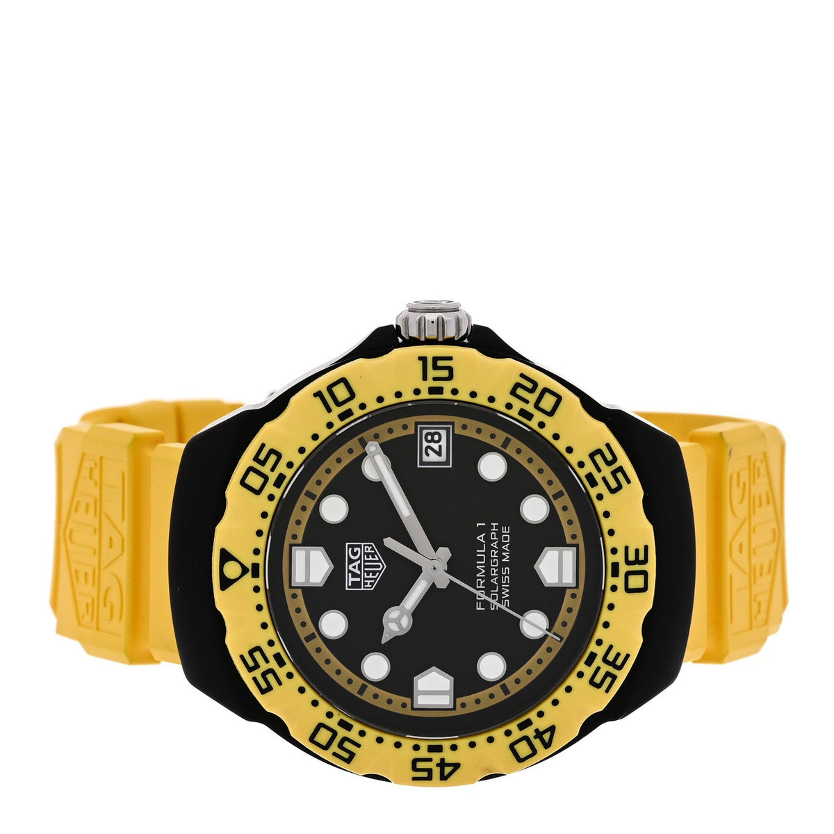 DLC Stainless Steel Rubber 38mm Formula 1 Solargraph Quartz Watch Black Yellow WBY1117