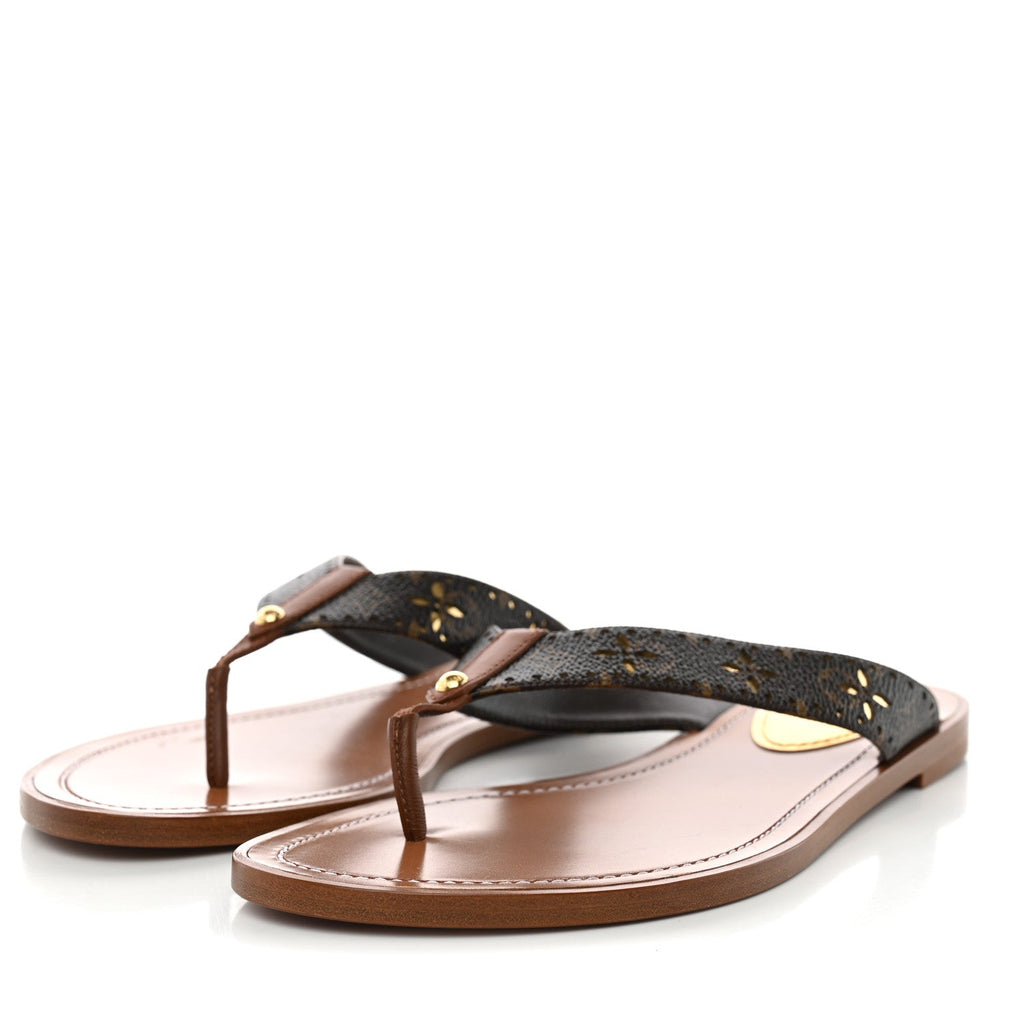 Monogram Sunny Flat Thong Sandals 38 Brown