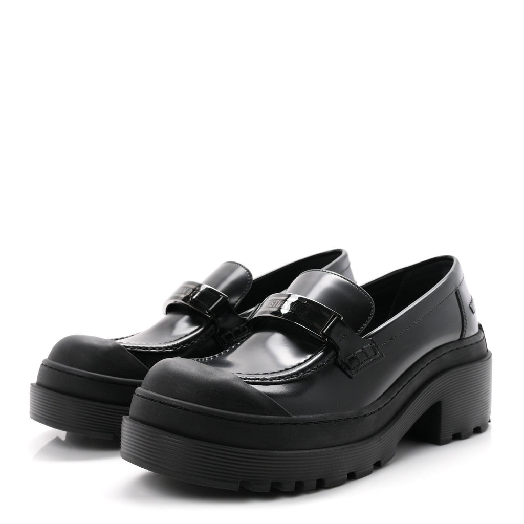 Brushed Calfskin Rubber Dior Code Cap Toe Lug Sole 35mm Loafers 39 Black