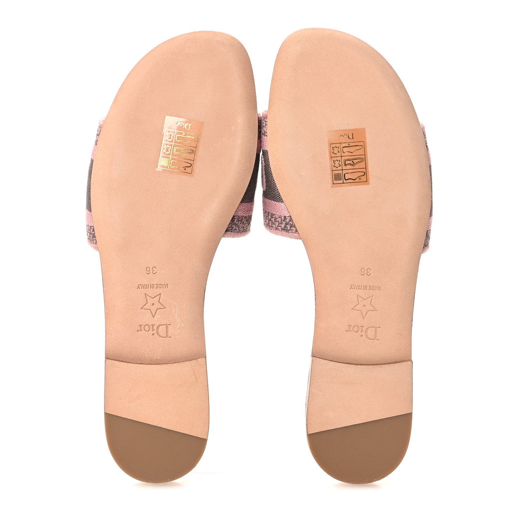 Canvas Toile De Jouy Embroidered Dway Flat Slide Sandals 36 Chateau Rose