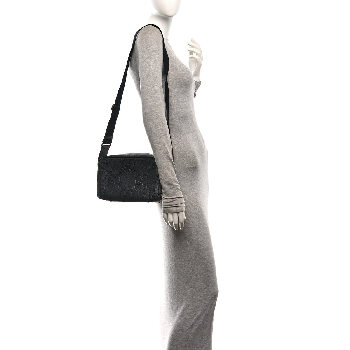 Piuma Calfskin Jumbo GG Embossed Messenger Bag Black