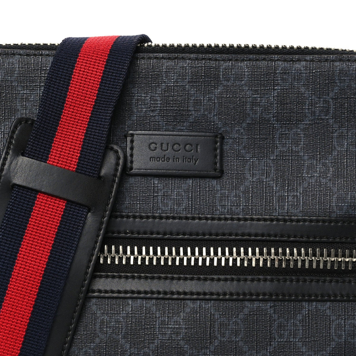 GG Supreme Monogram Appia Calfskin Web Flat Messenger Bag Black Grey