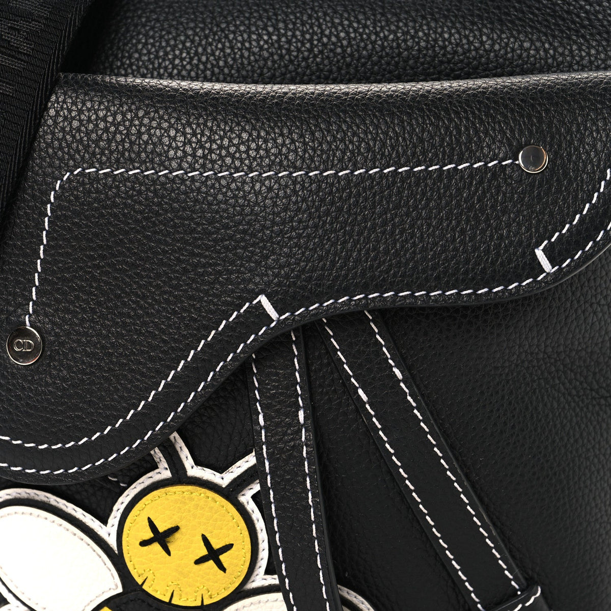 X KAWS Grained Calfskin Bee Saddle Pouch Black
