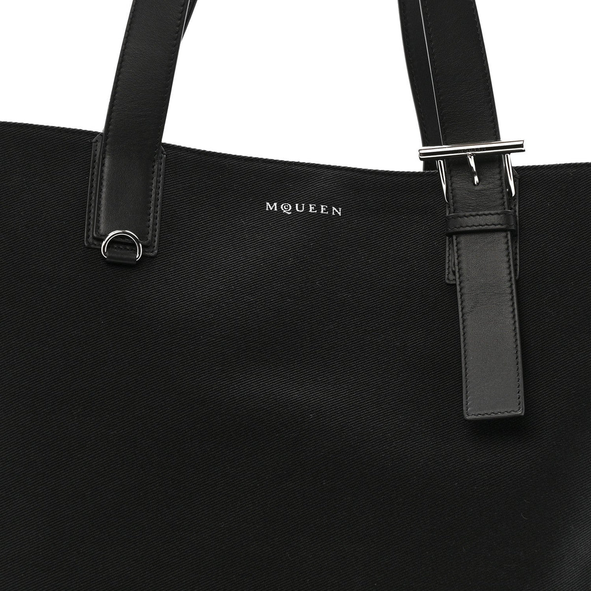 Canvas Calfskin T-Bar Shopping Bag Black