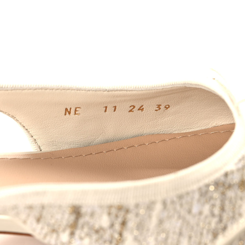 Tweed Cannage Slingback Ballet Pumps 39 White Gold