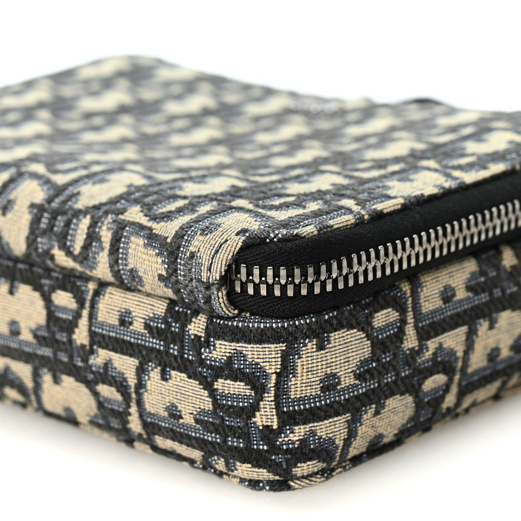 Oblique Zipped With Strap Pouch Blue Beige