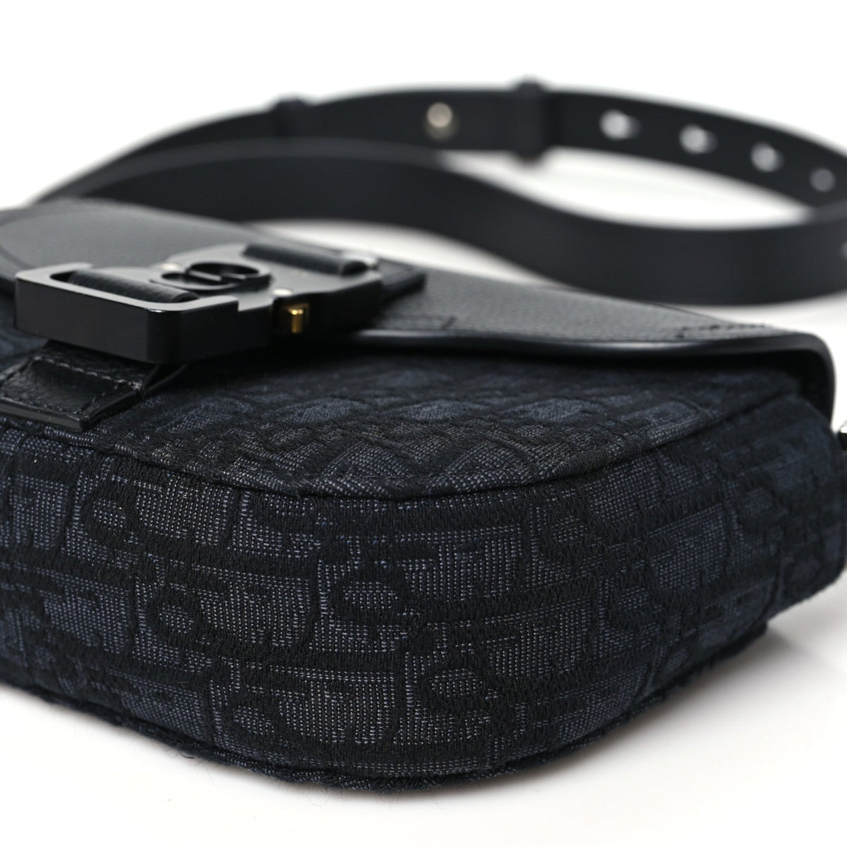 Oblique Jacquard Grained Calfskin Mini Saddle Messenger Bag With Flap Black