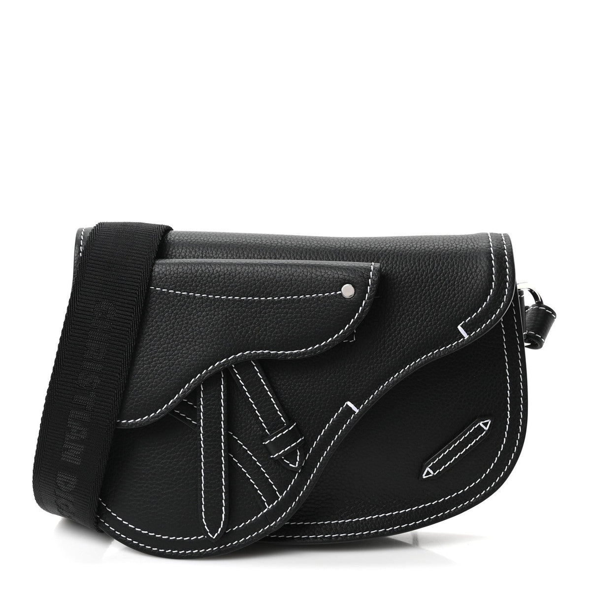 X KAWS Grained Calfskin Saddle Pouch Black
