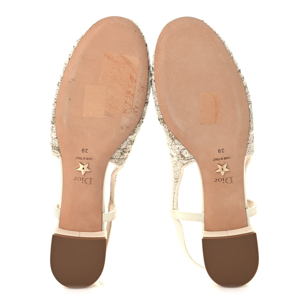 Tweed Cannage Slingback Ballet Pumps 39 White Gold