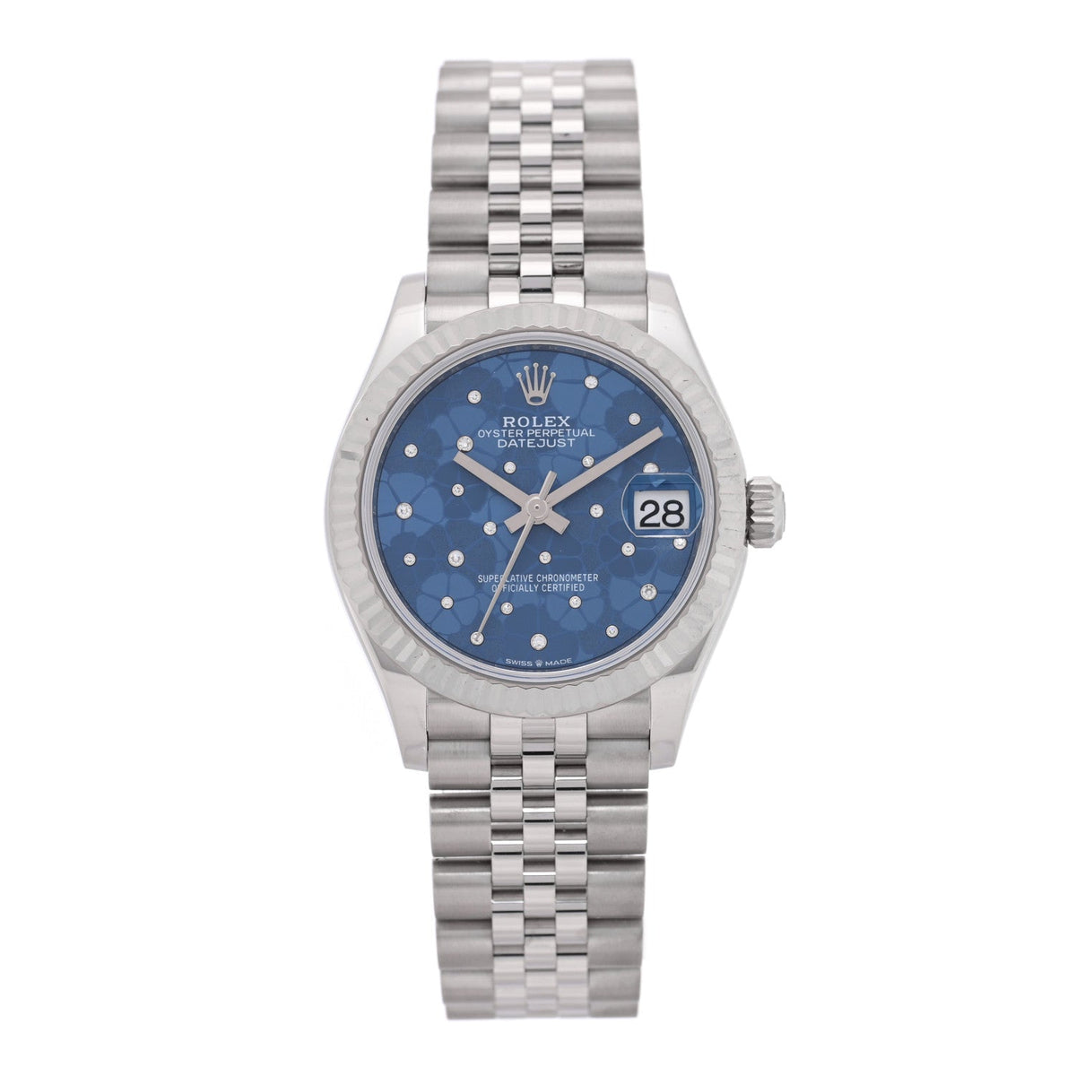 Stainless Steel 18K White Gold Diamond 31mm Oyster Perpetual Datejust Watch Azzurro Blue Floral 278274