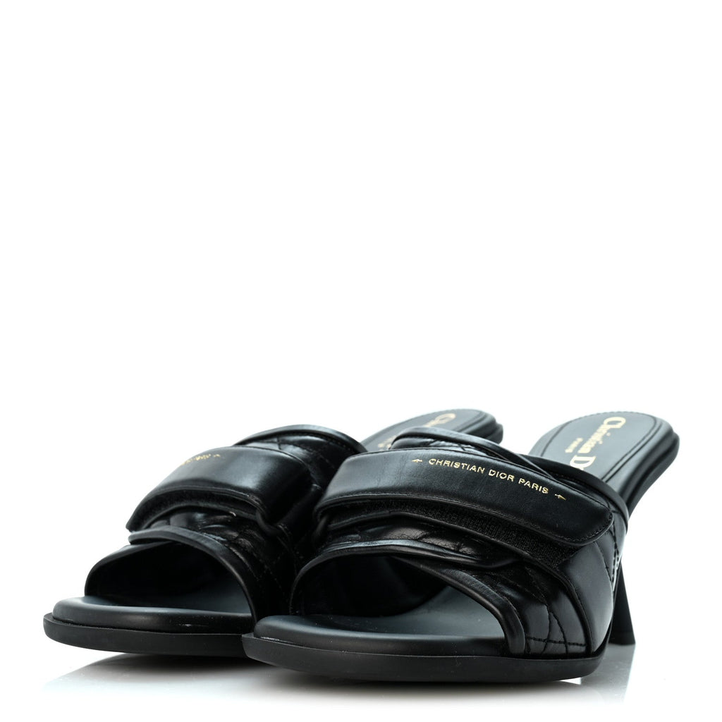Calfskin Cannage Quilted Dio(r)evolution 80mm Slide Sandals 39 Black