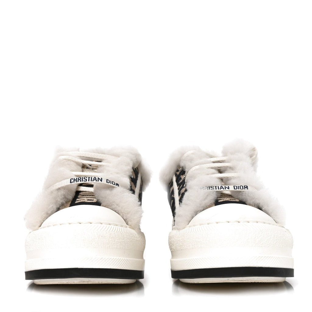 Canvas Oblique Shearling Walk'N'Dior Platform Sneakers  38.5 Deep Blue