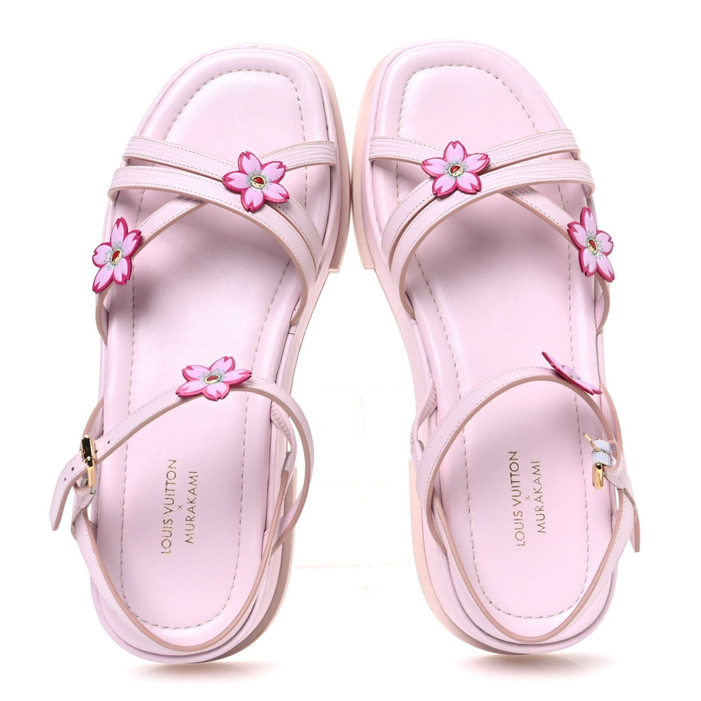 LV X TM Cherry Blossom Calfskin Maya Flatform Sandals 40 Light Pink