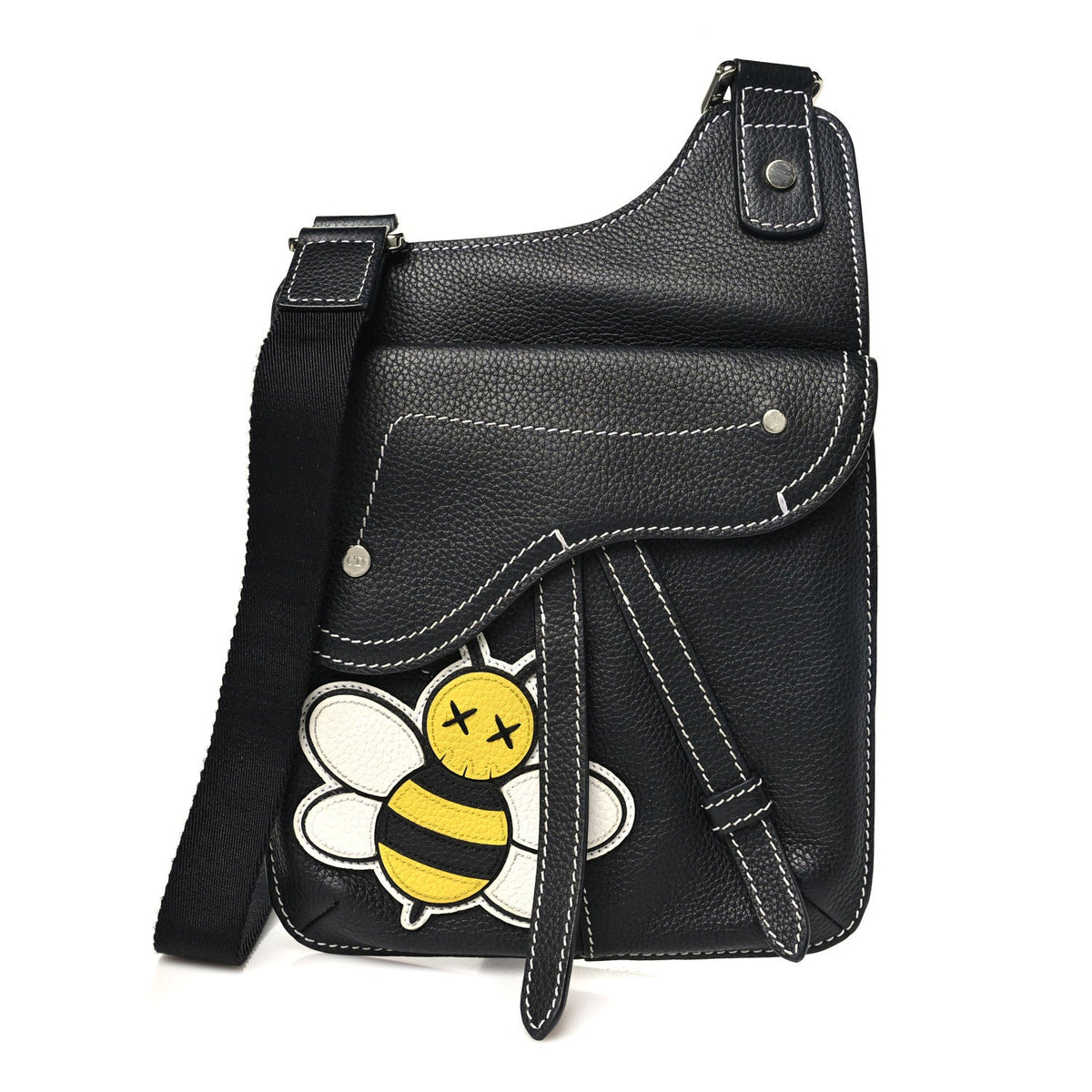 X KAWS Grained Calfskin Bee Saddle Pouch Black