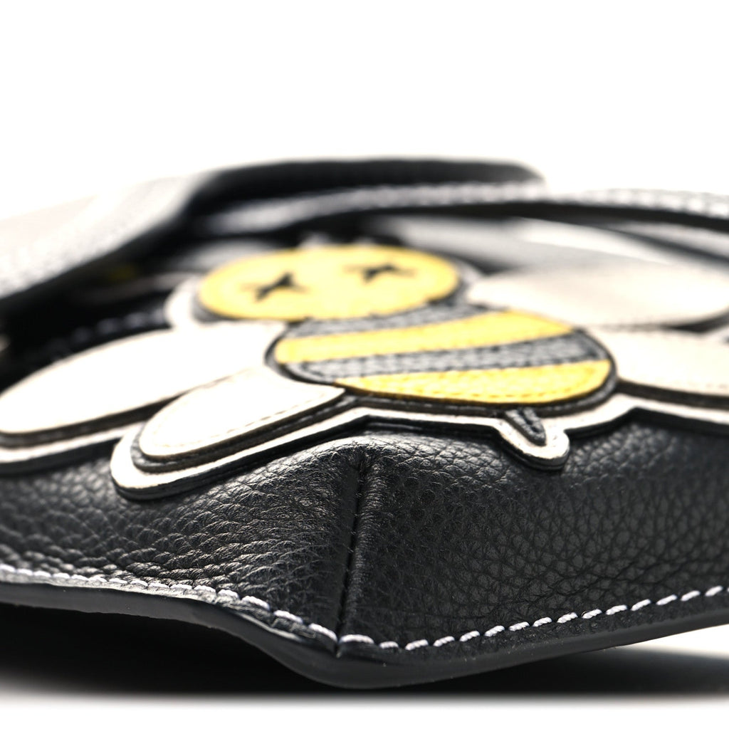 X KAWS Grained Calfskin Bee Saddle Pouch Black