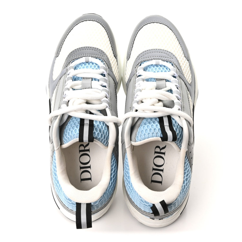 Technical Mesh Calfskin Mens B22 Sneakers 38 White Blue Grey